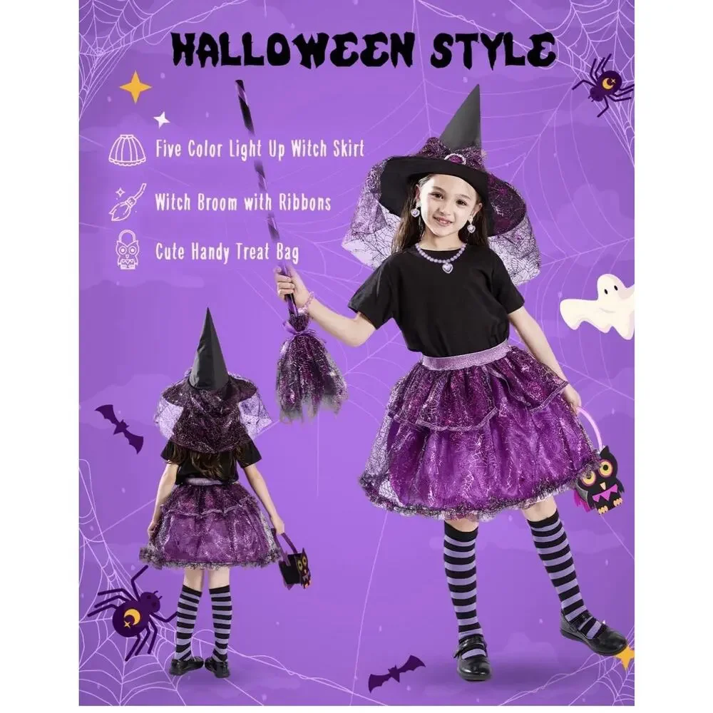 Witch Costume Halloween Light Up Girls Aged 3-8 Years